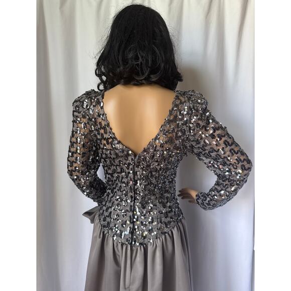 Vintage Cachet Bari Protas sequin formal prom dropwaist dress gray silver small - Picture 11 of 17